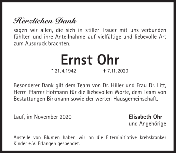 Traueranzeige von Ernst Ohr von Pegnitz-Zeitung