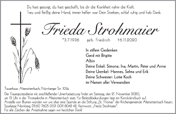 Traueranzeige von Frieda Strohmaier von Hersbrucker Zeitung