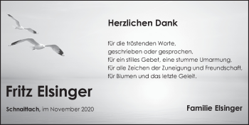 Traueranzeige von Fritz Elsinger von Pegnitz-Zeitung