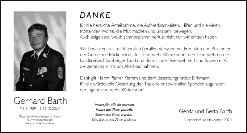  Traueranzeige für Gerhard Barth vom 07.11.2020 aus Pegnitz-Zeitung