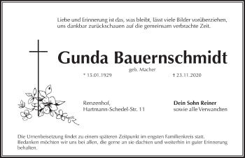 Traueranzeige von Gunda Bauernschmidt von Pegnitz-Zeitung