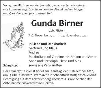 Traueranzeige von Gunda Birner von Pegnitz-Zeitung