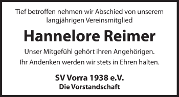 Traueranzeige von Hannelore Reimer von Hersbrucker Zeitung