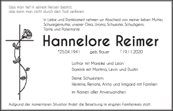 Traueranzeige von Hannelore Reimer von Hersbrucker Zeitung