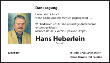Traueranzeige von Hans Heberlein von Hersbrucker Zeitung