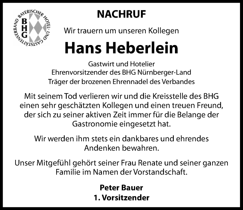  Traueranzeige für Hans Heberlein vom 02.11.2020 aus Der Bote