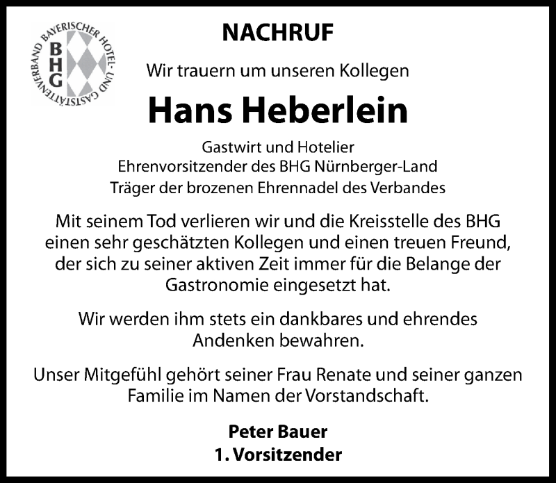  Traueranzeige für Hans Heberlein vom 02.11.2020 aus Pegnitz-Zeitung