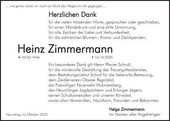 Traueranzeige von Heinz Zimmermann von Hersbrucker Zeitung