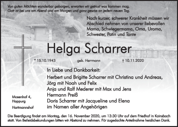 Traueranzeige von Helga Scharrer von Hersbrucker Zeitung