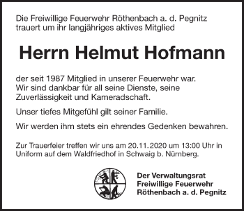 Traueranzeige von Helmut Hofmann von Pegnitz-Zeitung