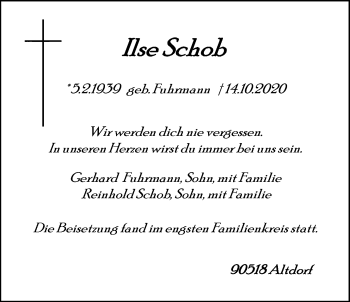 Traueranzeige von Ilse Schob von Der Bote