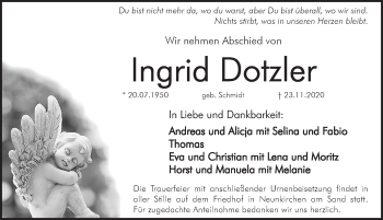 Traueranzeige von Ingrid Dotzler von Pegnitz-Zeitung