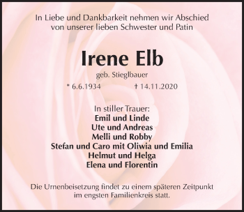 Traueranzeige von Irene Elb von Pegnitz-Zeitung