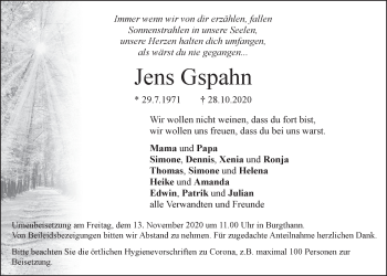 Traueranzeige von Jens Gspahn von Der Bote