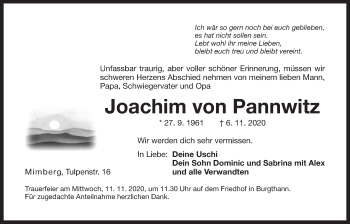 Traueranzeige von Joachim von Pannwitz von Der Bote