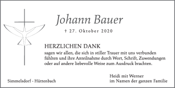 Traueranzeige von Johann Bauer von Pegnitz-Zeitung