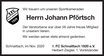 Traueranzeige von Johann Pförtsch von Pegnitz-Zeitung