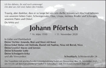 Traueranzeige von Johann Pförtsch von Pegnitz-Zeitung