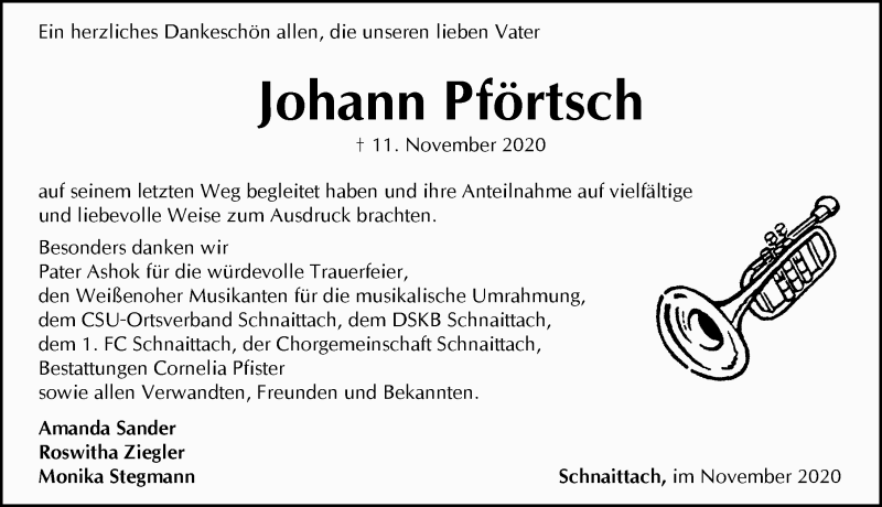  Traueranzeige für Johann Pförtsch vom 27.11.2020 aus Pegnitz-Zeitung