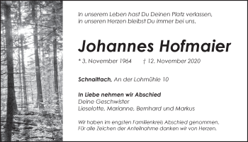 Traueranzeige von Johannes Hofmaier von Pegnitz-Zeitung