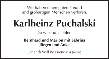 Traueranzeige von Karlheinz Puchalski von Pegnitz-Zeitung