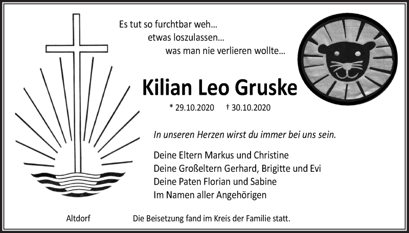  Traueranzeige für Kilian Leo Gruske vom 07.11.2020 aus Der Bote