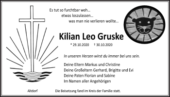 Traueranzeige von Kilian Leo Gruske von Der Bote