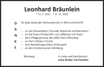 Traueranzeige von Leonhard Bräunlein von Der Bote