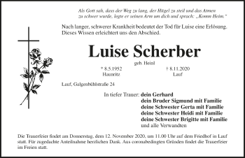 Traueranzeige von Luise Scherber von Hersbrucker Zeitung