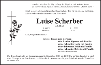 Traueranzeige von Luise Scherber von Pegnitz-Zeitung