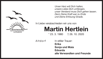Traueranzeige von Martin Hertlein von Der Bote