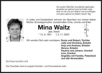 Traueranzeige von Mina Waitz von Der Bote