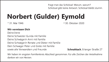 Traueranzeige von Norbert Eymold von Pegnitz-Zeitung