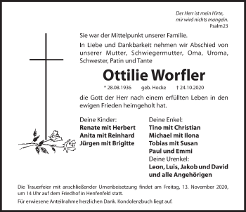 Traueranzeige von Ottilie Worfler von Hersbrucker Zeitung