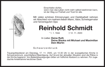 Traueranzeige von Reinhold Schmidt von Der Bote