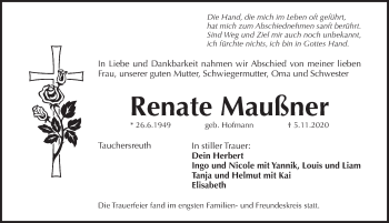 Traueranzeige von Renate Maußner von Pegnitz-Zeitung
