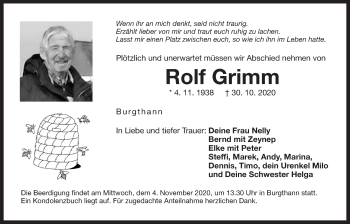 Traueranzeige von Rolf Grimm von Der Bote