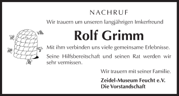 Traueranzeige von Rolf Grimm von Der Bote