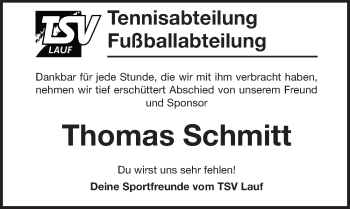 Traueranzeige von Thomas Schmitt von Pegnitz-Zeitung