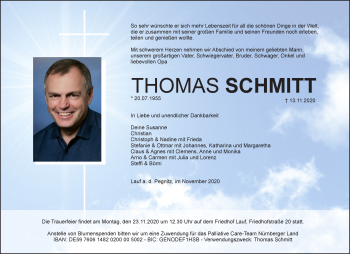Traueranzeige von Thomas Schmitt von Pegnitz-Zeitung