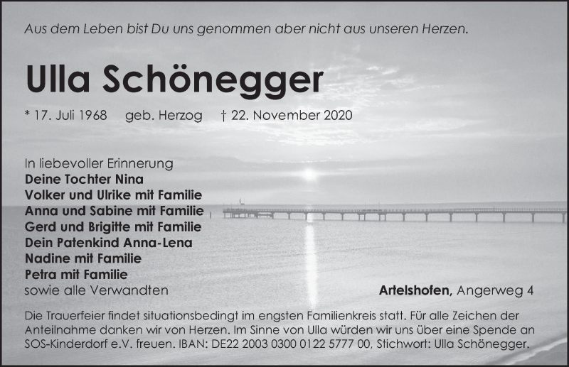  Traueranzeige für Ulla Schönegger vom 28.11.2020 aus Hersbrucker Zeitung