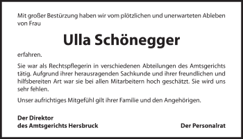Traueranzeige von Ulla Schönegger von Hersbrucker Zeitung