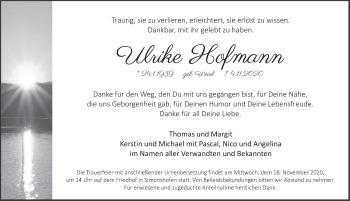 Traueranzeige von Ulrike Hofmann von Pegnitz-Zeitung