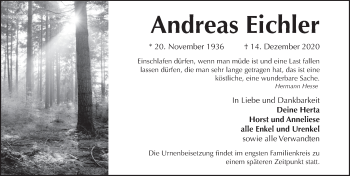 Traueranzeige von Andreas Eichler von Hersbrucker Zeitung