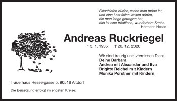 Traueranzeige von Andreas Ruckriegel von Der Bote