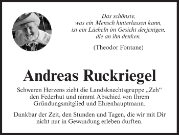 Traueranzeige von Andreas Ruckriegel von Der Bote