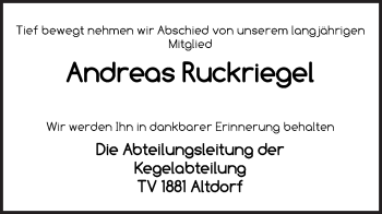 Traueranzeige von Andreas Ruckriegel von Der Bote