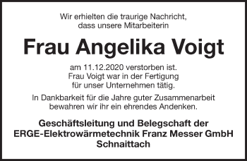 Traueranzeige von Angelika Voigt von Pegnitz-Zeitung