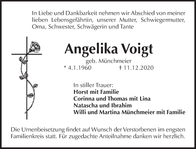  Traueranzeige für Angelika Voigt vom 19.12.2020 aus Pegnitz-Zeitung