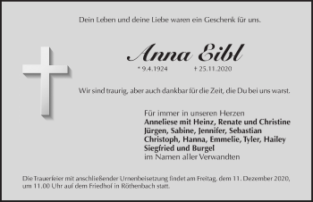 Traueranzeige von Anna Eibl von Pegnitz-Zeitung